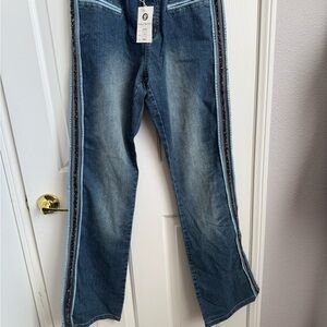 Classic Blue Bootcut Jeans with Side Stripes